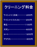 クリーニング料金表